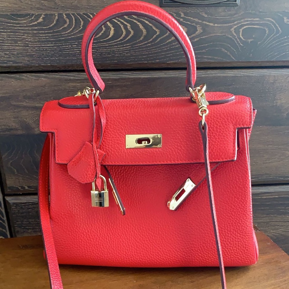 Ainifeel Small Red Leather Handbag